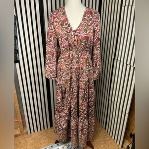 Boemo Floral Long Sleeve Dress - Red and Pink, Sz M